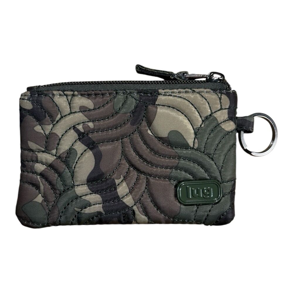 Lug Metro Zip ID Wallet Coin Purse Camo Quilted Nylon Key Ring EUC